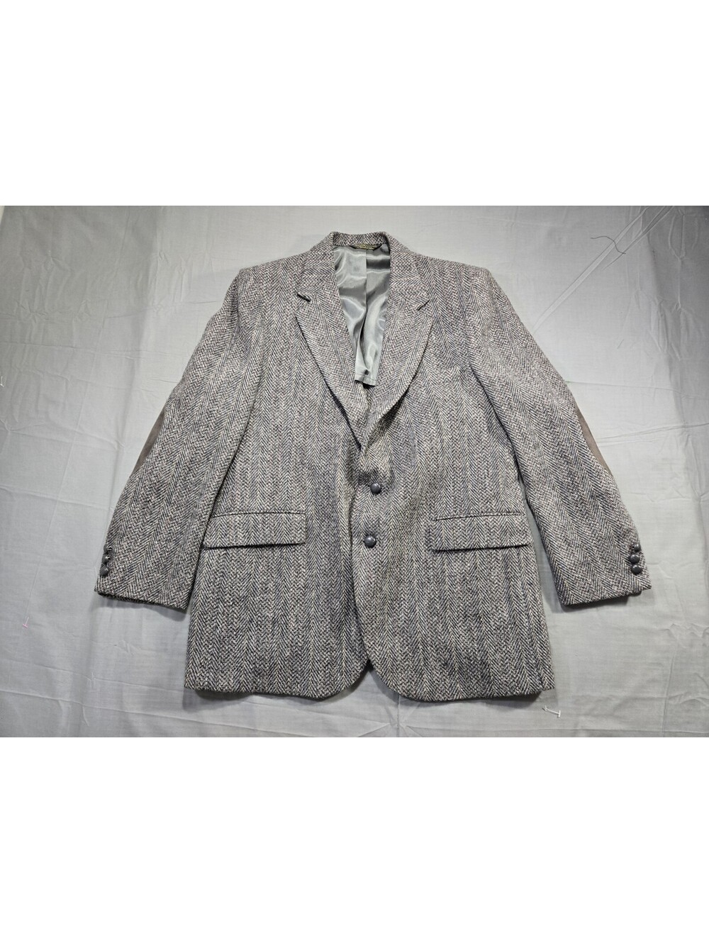 Stafford Harris Tweed Jacket Mens 44 Herringbone Wool Elbow Patch Sport Coat VTG